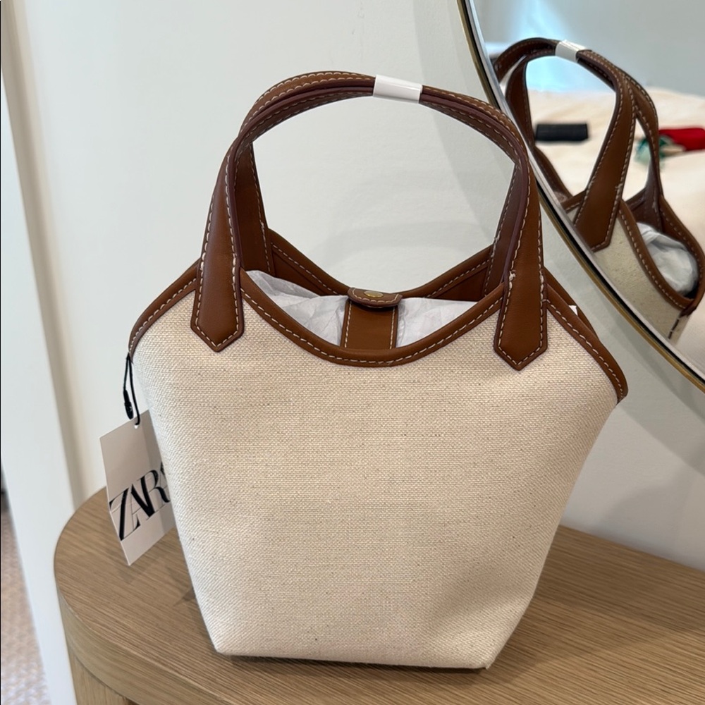 Zara contrast canvas mini shopper purse NWT